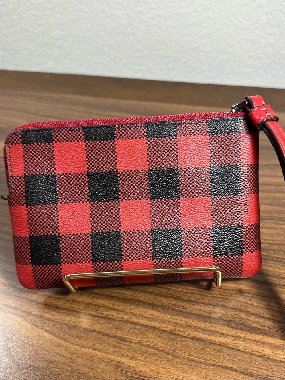 Coach Red and Black Buffalo Check Wristlet - Picture 2 of 7